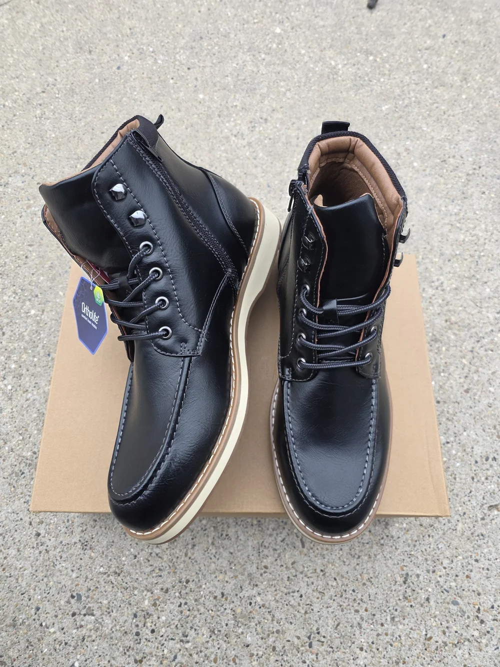 Steve Madden Leather Black Lace-Up Ortholite Boots Men 12